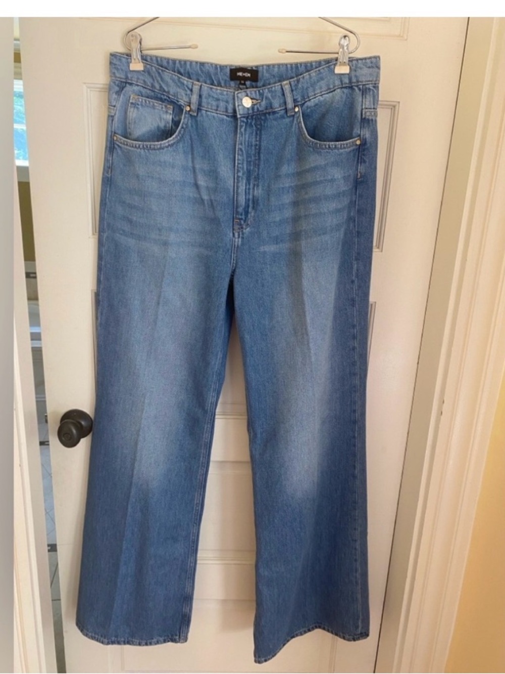 ME+EM High-Rise Wide kick-flare leg style Jeans in Light Blue